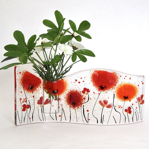 Fused Glass Vase - Red Poppy Fused Glass Bud Vase