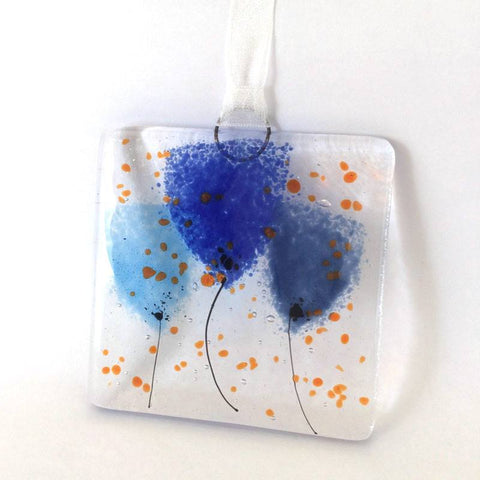 Blue flowers mini glass wall art suncatcher - Fired Creations