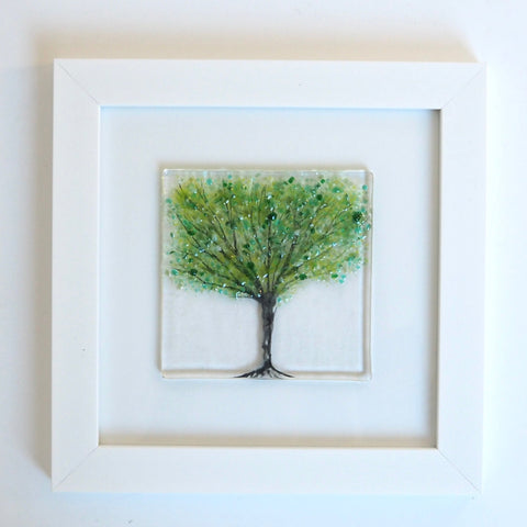 Fused Glass Wall Art - Green Summer Tree Framed Glass Art