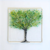 Fused Glass Wall Art - Green Summer Tree Framed Glass Art