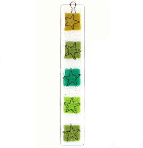 Fused glass wall art panel olive, emerald and lime green suncatcher - Fired Creations