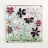 Fused Glass Wall Art - Purple Flowers Framed Glass Art