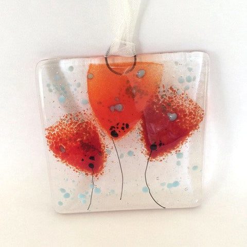 Red flowers mini glass wall art suncatcher - Fired Creations