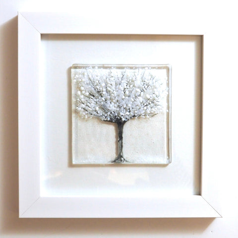 Fused Glass Wall Art - Winter Tree Framed Glass Art