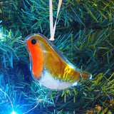 Glass Art - Christmas Robin Tree Decoration