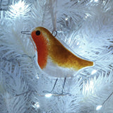 Glass Art - Christmas Robin Tree Decoration