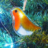 Glass Art - Christmas Robin Tree Decoration