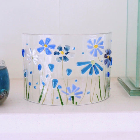 Fused Glass Curve - Blue Flowers - Fired Creations