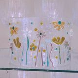 Fused Glass Curve - Olive Green Flowers - Fired Creations