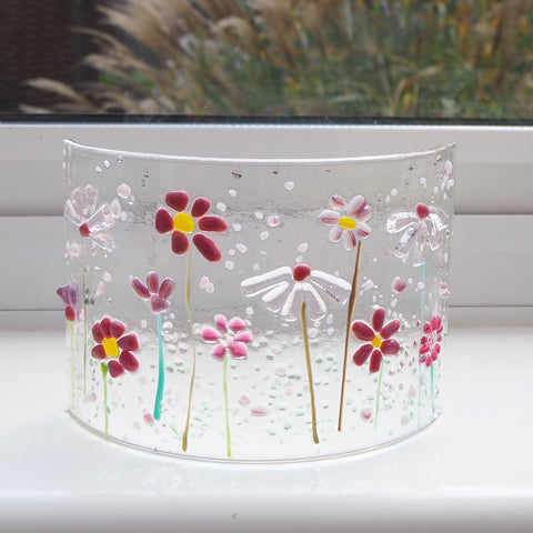 Fused Glass Curve - Pink Flowers - Fired Creations