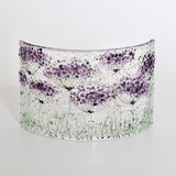 Glass Art - Fused Glass Curve - Purple Flowers