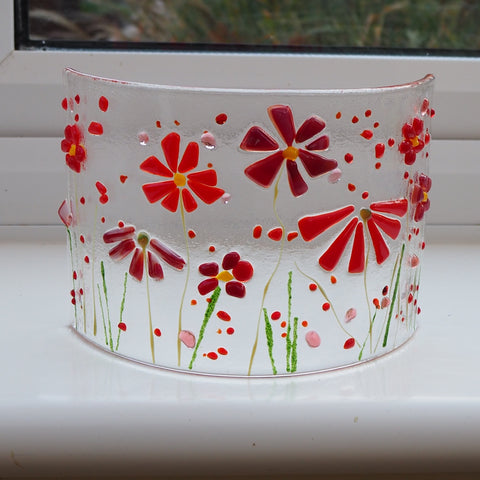 Fused Glass Curve - Red Flowers - Fired Creations