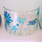 Fused Glass Curve - Turquoise Flowers - Fired Creations