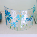 Fused Glass Curve - Turquoise Flowers - Fired Creations