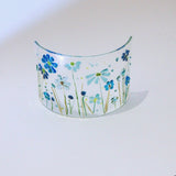 Fused Glass Curve - Turquoise Flowers - Fired Creations