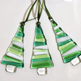Glass Art - Green And White Christmas Tree Decoration