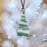 Glass Art - Green And White Christmas Tree Decoration