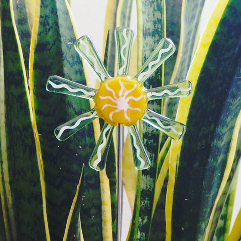 Light green and yellow flower stake - Fired Creations