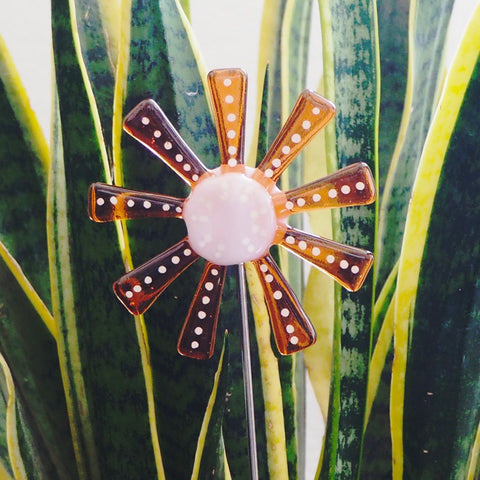 Orange and pink flower stake - Fired Creations