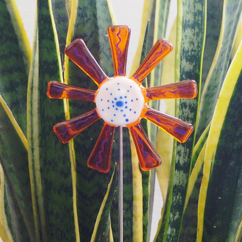 Orange and white flower stake - Fired Creations