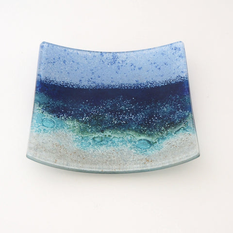 Seascape Fused Glass Dish Beach Scene - Medium