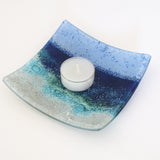 Seascape Fused Glass Dish Beach Scene - Medium