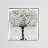 Snowy Winter Tree Fused Glass Greetings Card