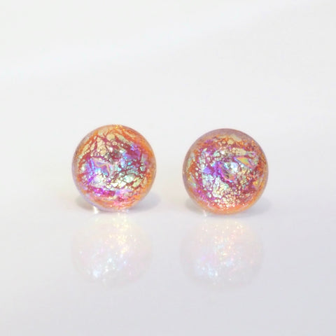 Studs - Salmon Gold Dichroic Glass Stud Earrings