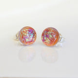 Studs - Salmon Gold Dichroic Glass Stud Earrings