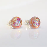 Studs - Salmon Gold Dichroic Glass Stud Earrings