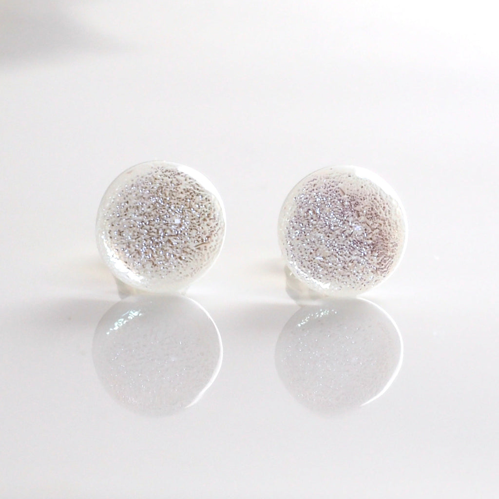 Studs - Silver White Dichroic Glass Stud Earrings