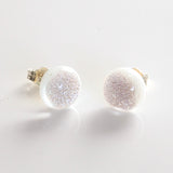 Studs - Silver White Dichroic Glass Stud Earrings