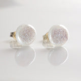 Studs - Silver White Dichroic Glass Stud Earrings