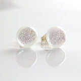 Studs - Silver White Dichroic Glass Stud Earrings