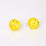 Studs - Yellow Sparkle Dichroic Glass Stud Earrings