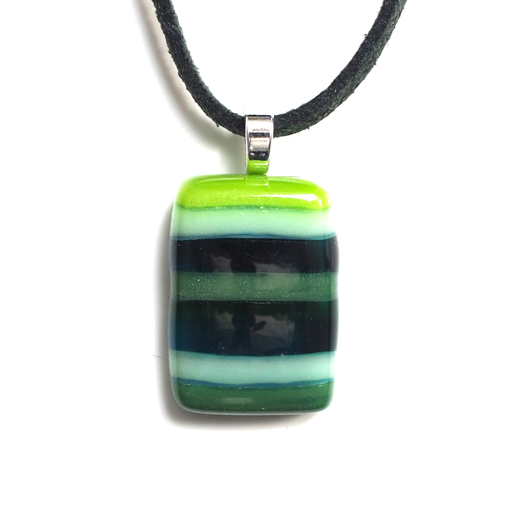 Green stripes fused glass pendant