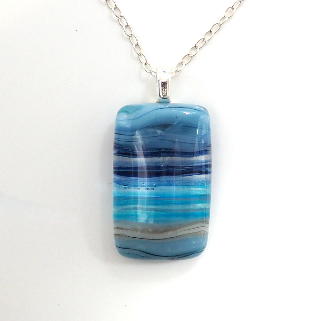Blue seascape fused glass pendant