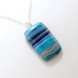 Blue seascape fused glass pendant