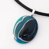 Blue teal pebble style fused glass pendant