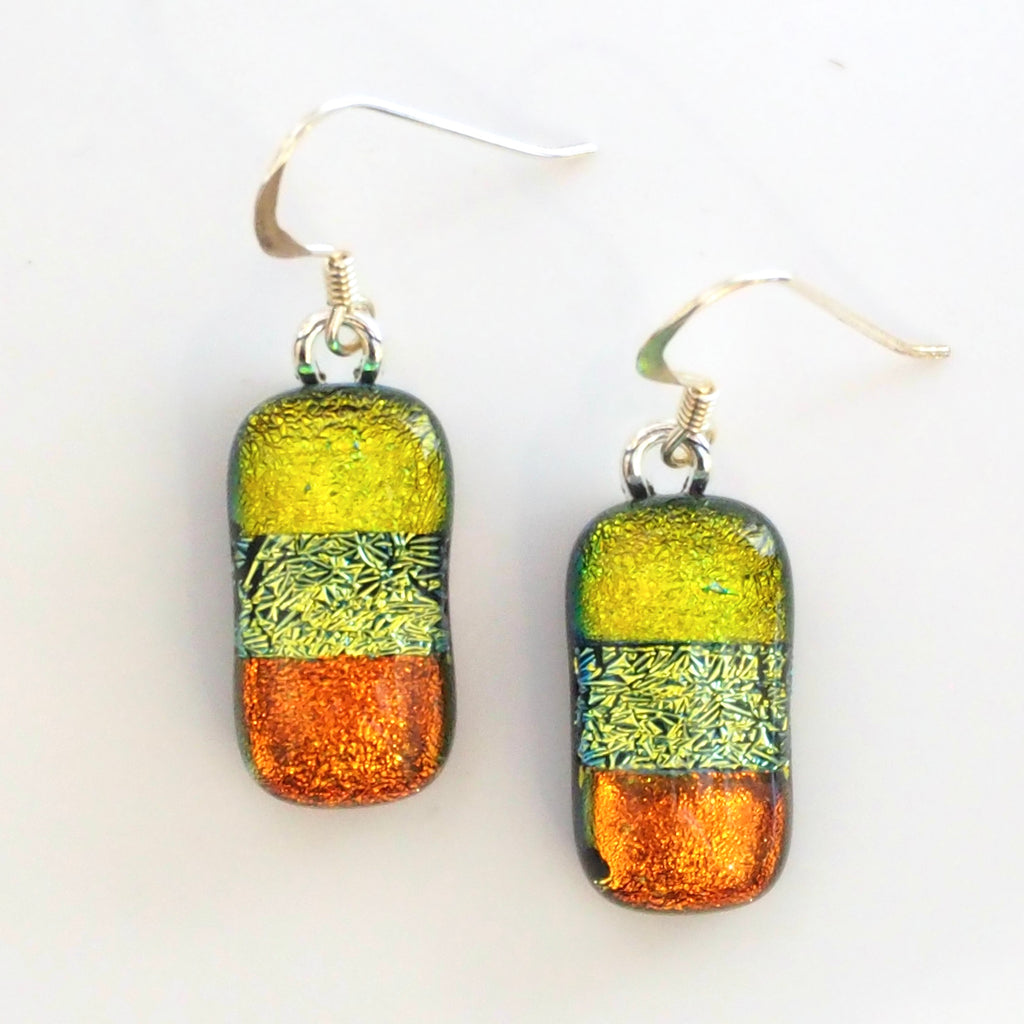 Gold orange fused glass earrings