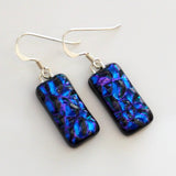 Blue textured dichroic fused glass earrings