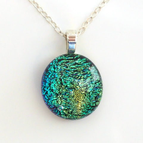 Green fused dichroic glass pendant