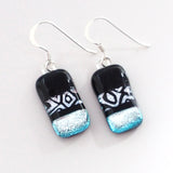 Dichroic glass earrings in black and silver