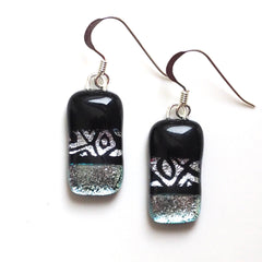 Dichroic glass earrings in black and silver