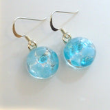 Turquoise light blue and silver round dichroic glass earrings