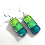 Green fused dichroic glass earrings