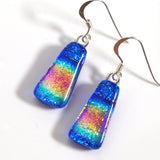 Rainbow blue orange fused glass earrings