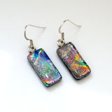 Rose pink salmon and blue glass earrings