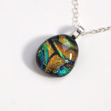 Gold green fused dichroic glass pendant