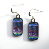 Purple green stripes glass earrings